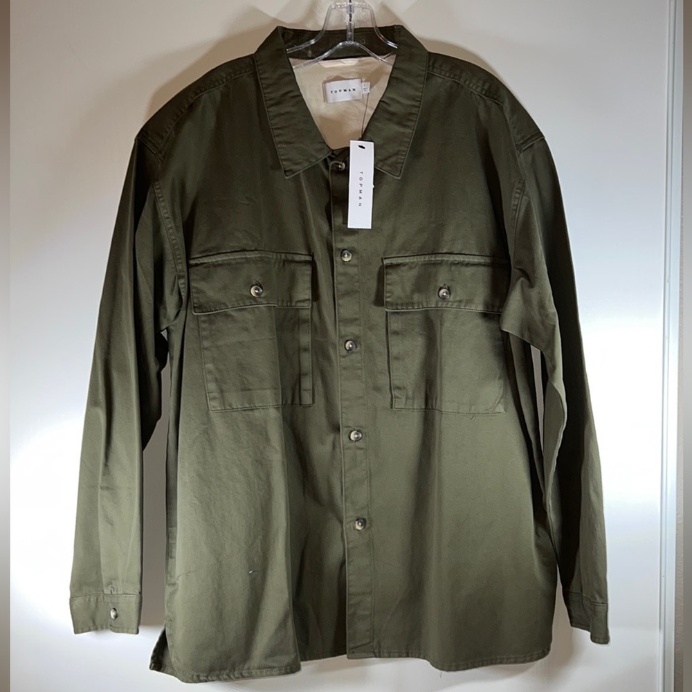 NWT Topman Military Green Long-Sleeved Double Pocket Utility Shirt Size L